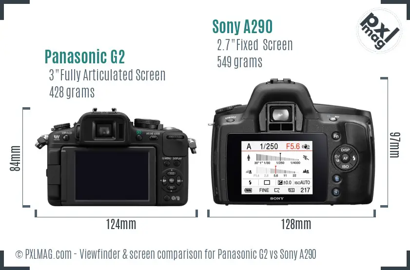 Panasonic G2 vs Sony A290 Screen and Viewfinder comparison