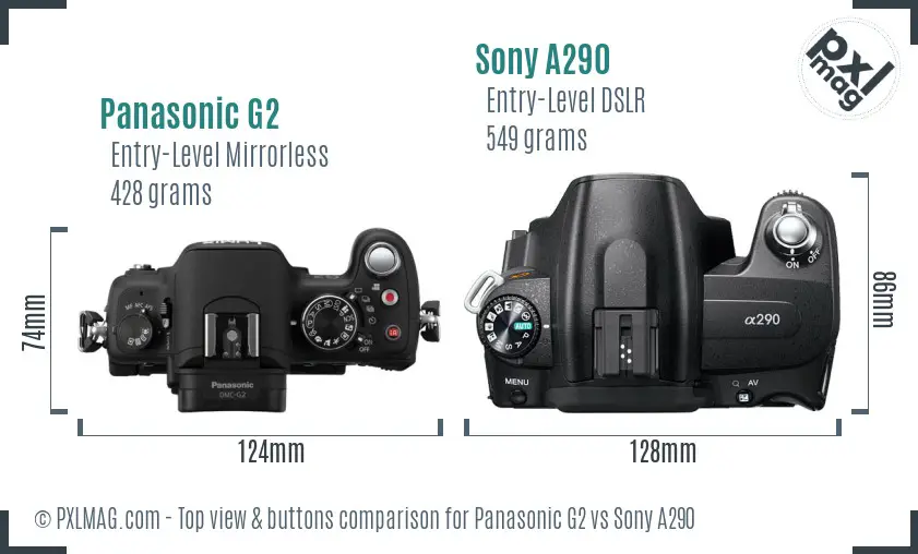 Panasonic G2 vs Sony A290 top view buttons comparison