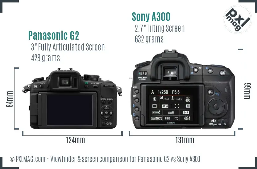 Panasonic G2 vs Sony A300 Screen and Viewfinder comparison Panasonic G2 vs Sony A300 Screen and Viewfinder comparison