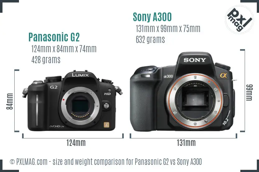 Panasonic G2 vs Sony A300 size comparison Panasonic G2 vs Sony A300 size comparison