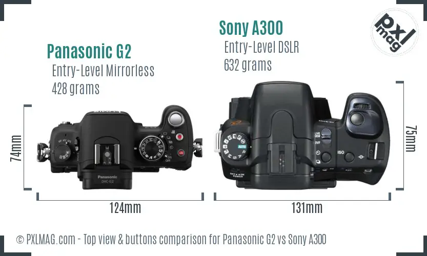 Panasonic G2 vs Sony A300 top view buttons comparison Panasonic G2 vs Sony A300 top view buttons comparison