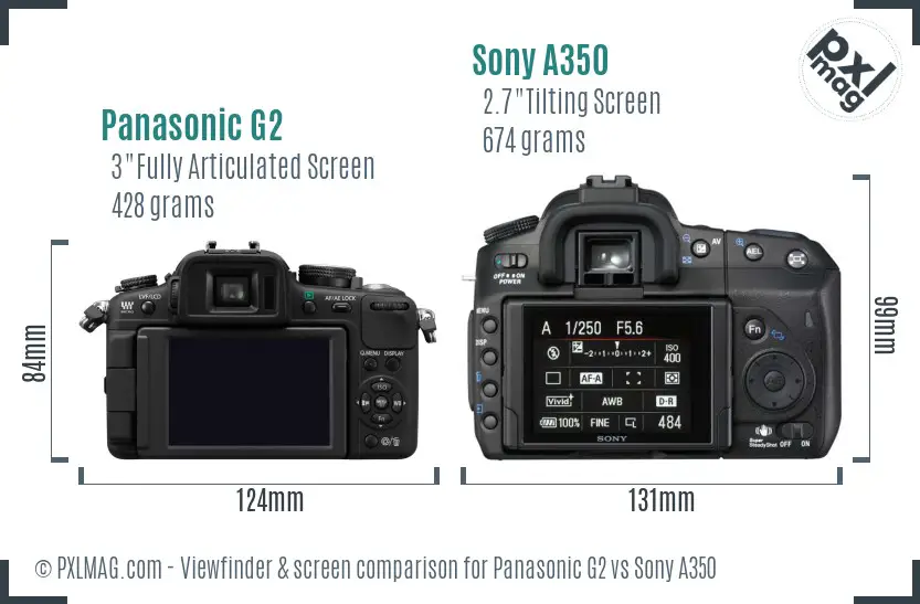 Panasonic G2 vs Sony A350 Screen and Viewfinder comparison Panasonic G2 vs Sony A350 Screen and Viewfinder comparison
