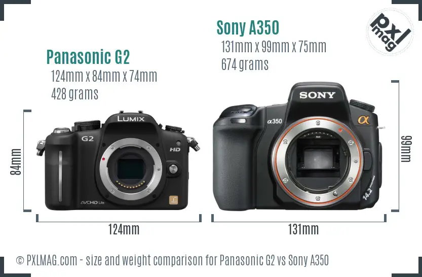 Panasonic G2 vs Sony A350 size comparison Panasonic G2 vs Sony A350 size comparison