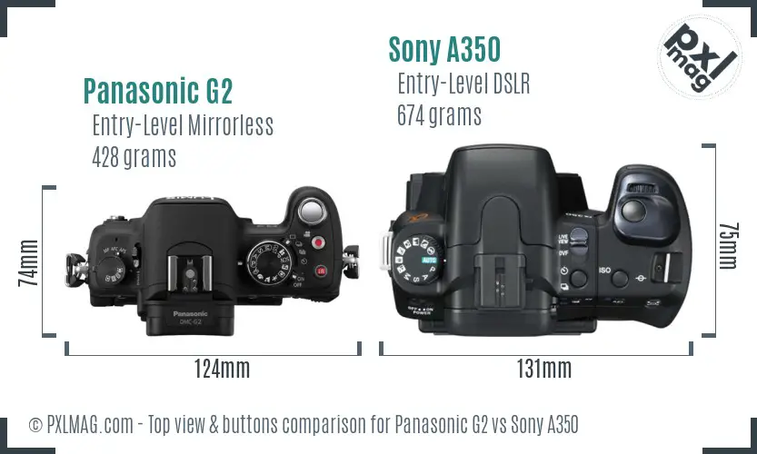 Panasonic G2 vs Sony A350 top view buttons comparison Panasonic G2 vs Sony A350 top view buttons comparison