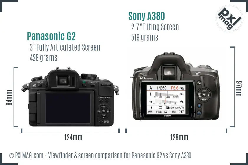 Panasonic G2 vs Sony A380 Screen and Viewfinder comparison