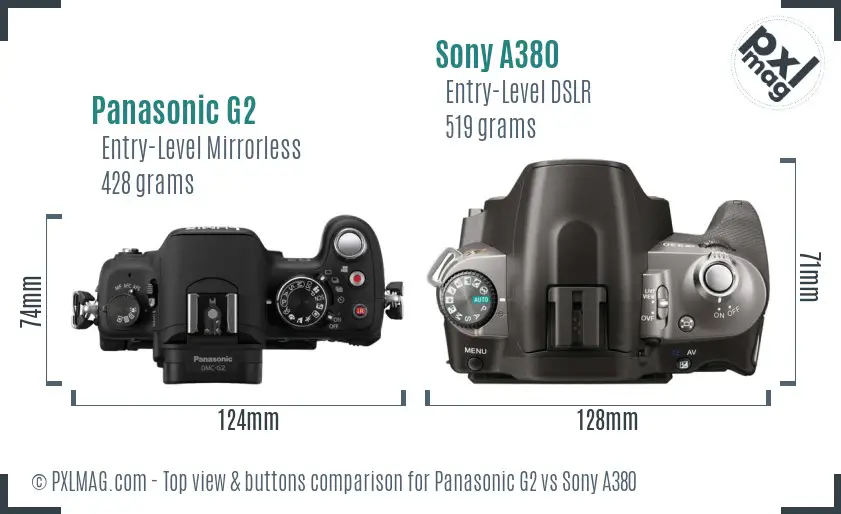 Panasonic G2 vs Sony A380 top view buttons comparison
