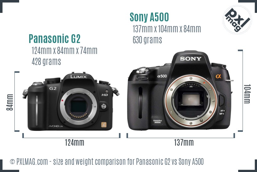 Panasonic G2 vs Sony A500 size comparison