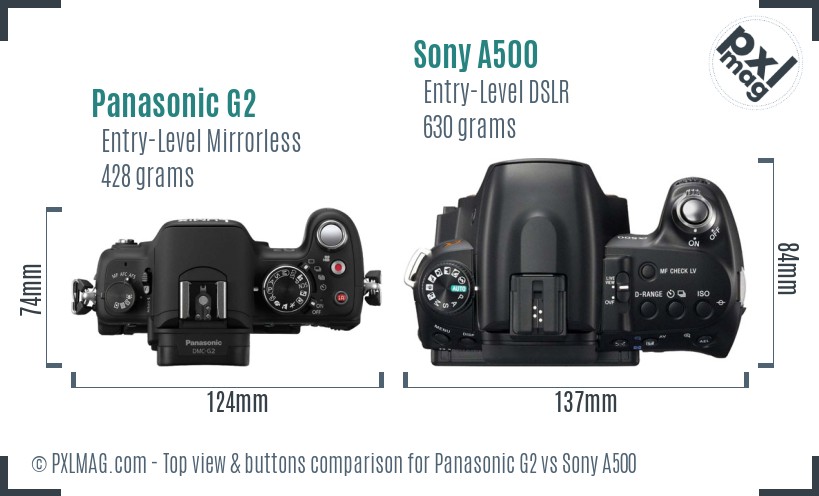 Panasonic G2 vs Sony A500 top view buttons comparison