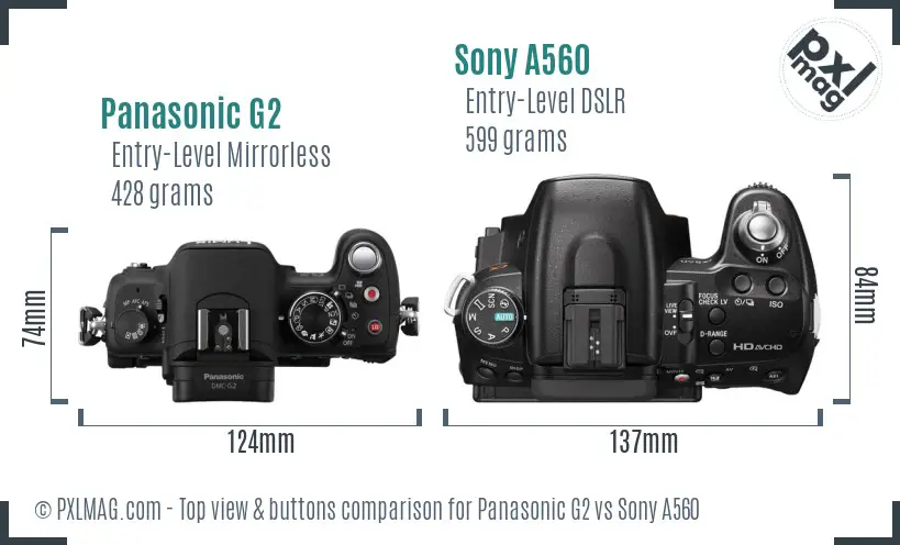 Panasonic G2 vs Sony A560 top view buttons comparison