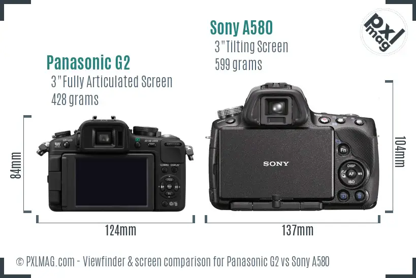 Panasonic G2 vs Sony A580 Screen and Viewfinder comparison Panasonic G2 vs Sony A580 Screen and Viewfinder comparison