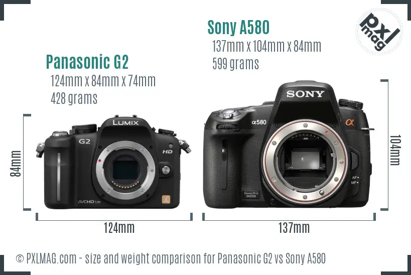Panasonic G2 vs Sony A580 size comparison Panasonic G2 vs Sony A580 size comparison