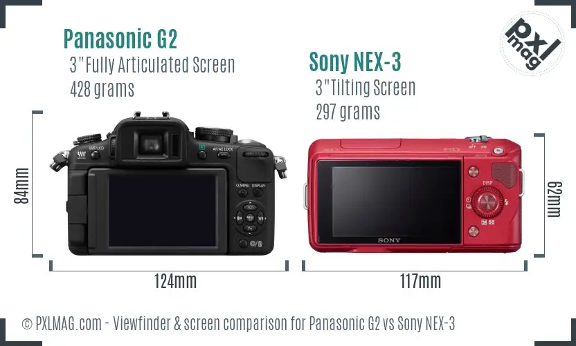 Panasonic G2 vs Sony NEX-3 Screen and Viewfinder comparison
