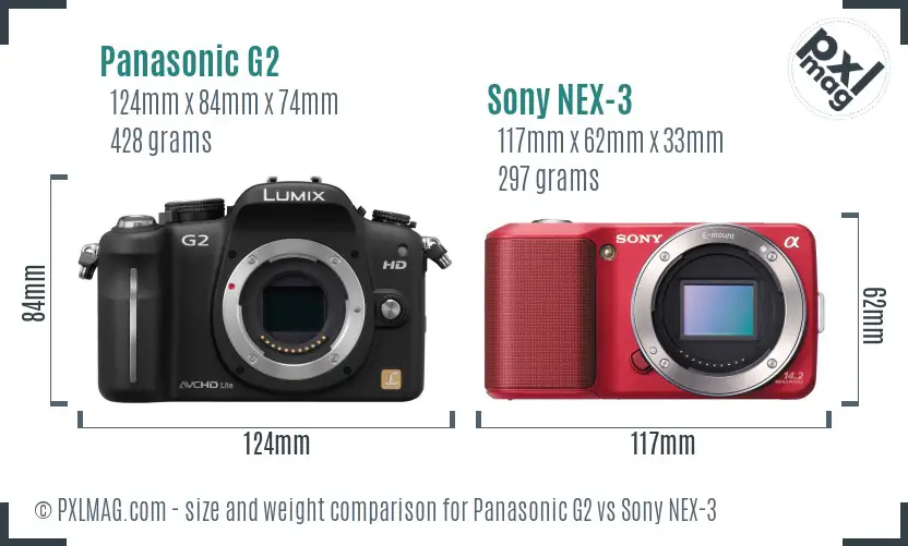 Panasonic G2 vs Sony NEX-3 size comparison