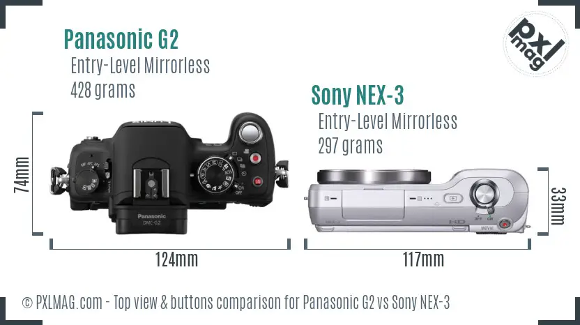 Panasonic G2 vs Sony NEX-3 top view buttons comparison