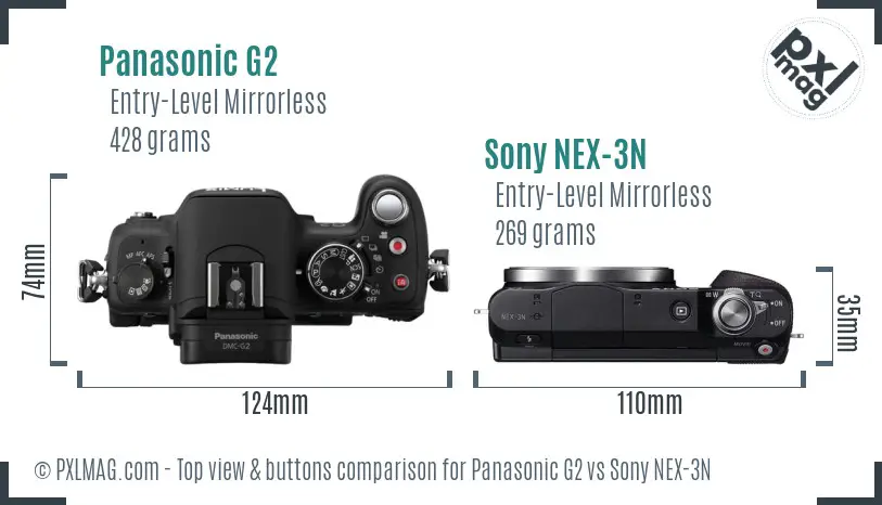 Panasonic G2 vs Sony NEX-3N top view buttons comparison