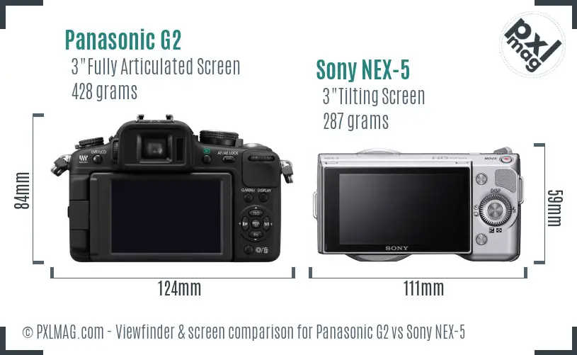 Panasonic G2 vs Sony NEX-5 Screen and Viewfinder comparison