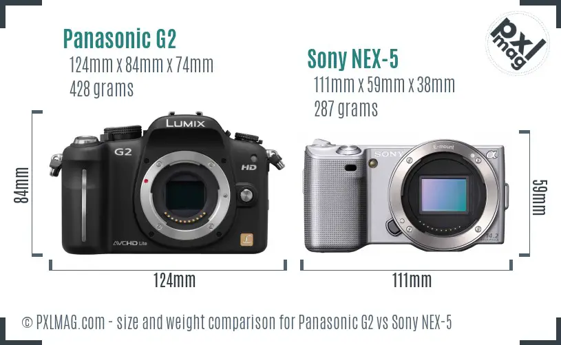 Panasonic G2 vs Sony NEX-5 size comparison