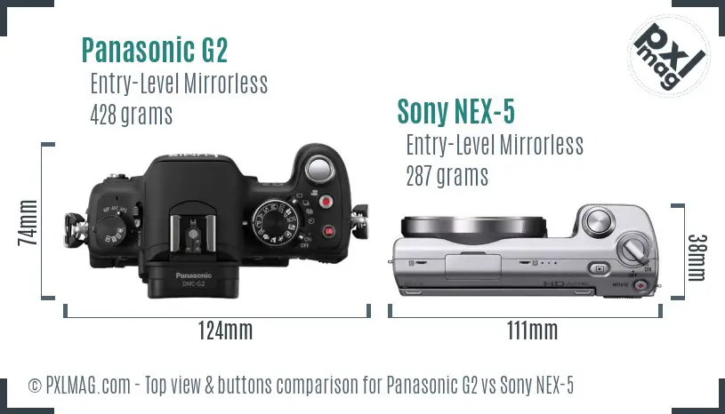 Panasonic G2 vs Sony NEX-5 top view buttons comparison