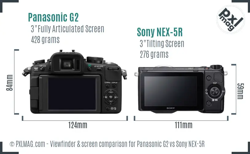 Panasonic G2 vs Sony NEX-5R Screen and Viewfinder comparison