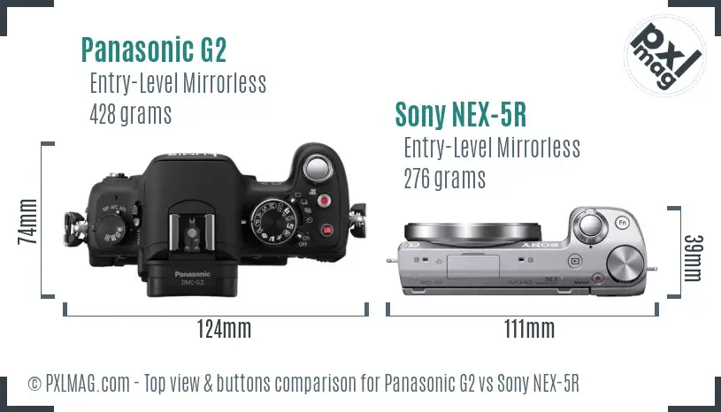 Panasonic G2 vs Sony NEX-5R top view buttons comparison