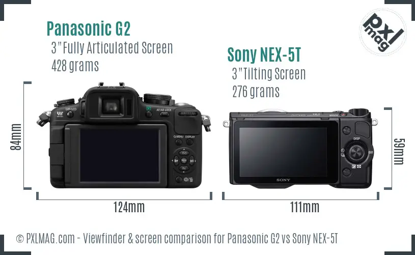 Panasonic G2 vs Sony NEX-5T Screen and Viewfinder comparison