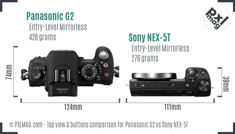 Panasonic G2 vs Sony NEX-5T top view buttons comparison