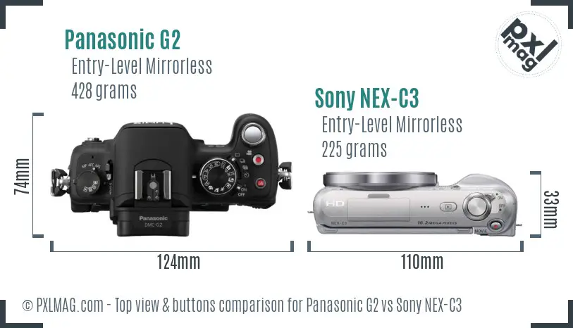 Panasonic G2 vs Sony NEX-C3 top view buttons comparison