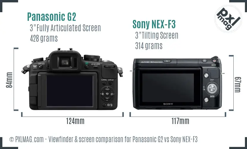 Panasonic G2 vs Sony NEX-F3 Screen and Viewfinder comparison