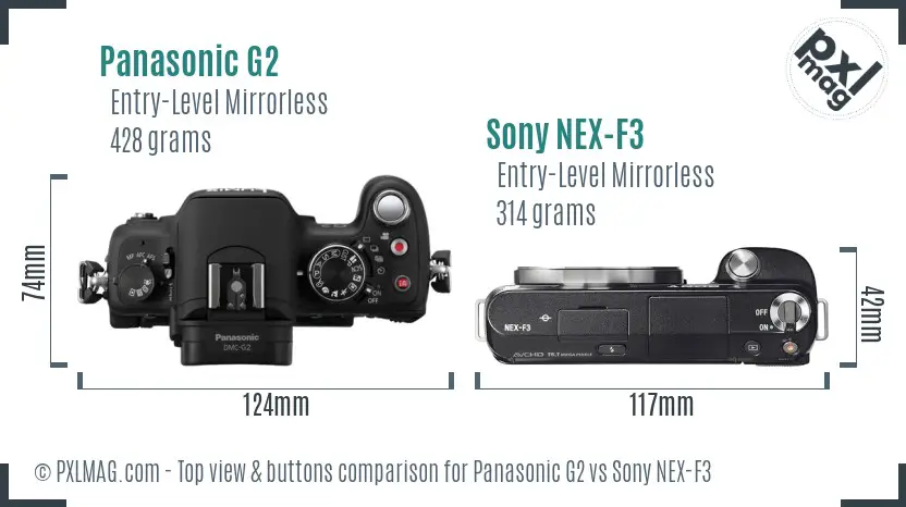 Panasonic G2 vs Sony NEX-F3 top view buttons comparison