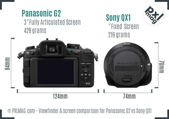 Panasonic G2 vs Sony QX1 Screen and Viewfinder comparison