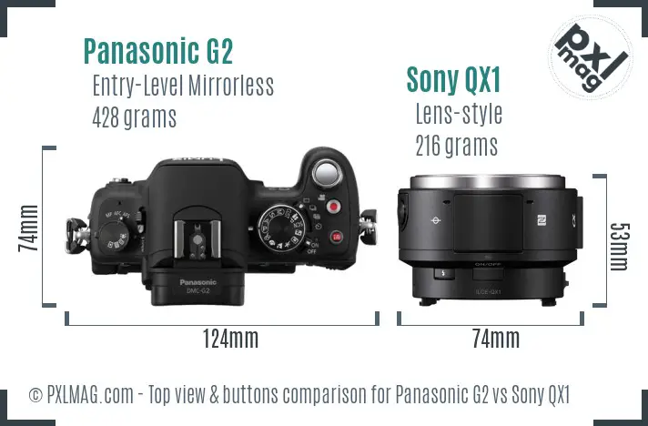 Panasonic G2 vs Sony QX1 top view buttons comparison