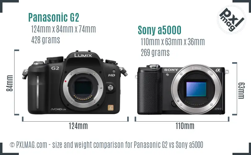 Panasonic G2 vs Sony a5000 size comparison