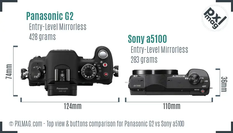 Panasonic G2 vs Sony a5100 top view buttons comparison