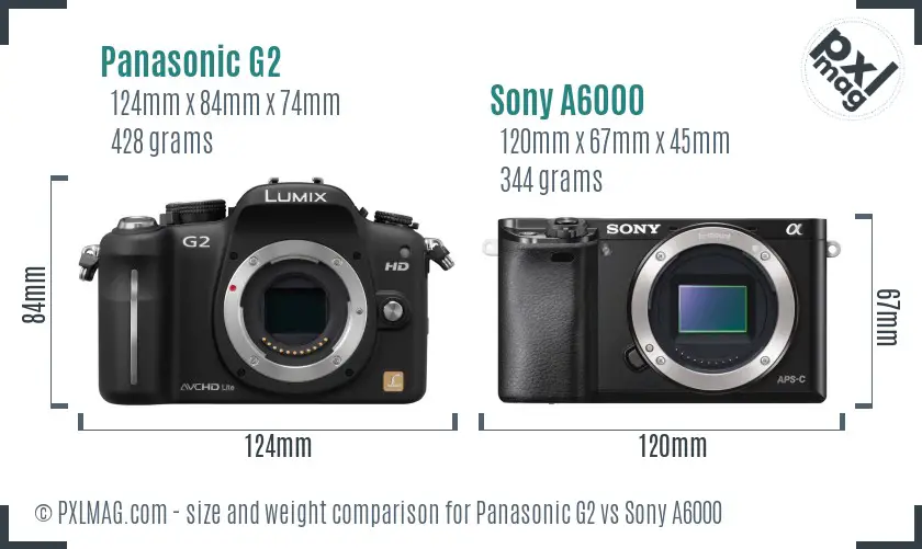 Panasonic G2 vs Sony A6000 size comparison