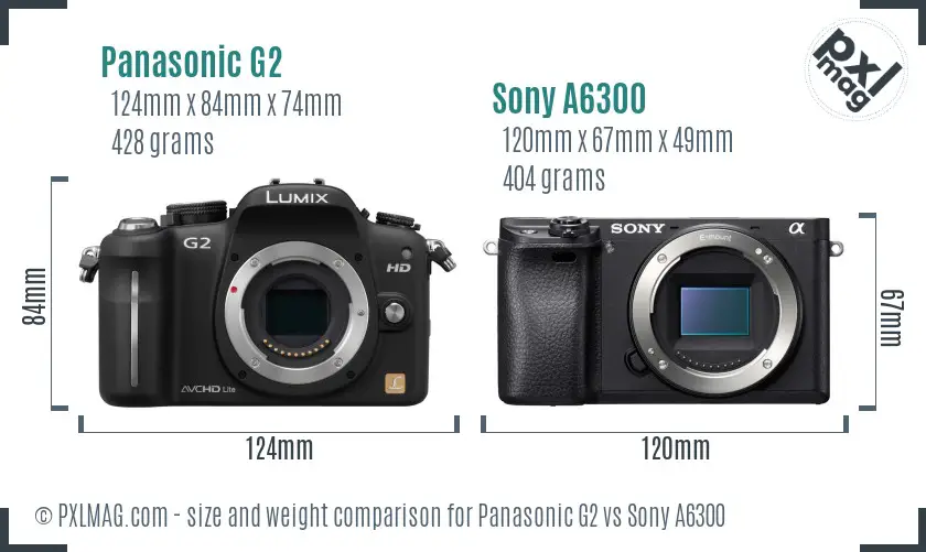 Panasonic G2 vs Sony A6300 size comparison Panasonic G2 vs Sony A6300 size comparison