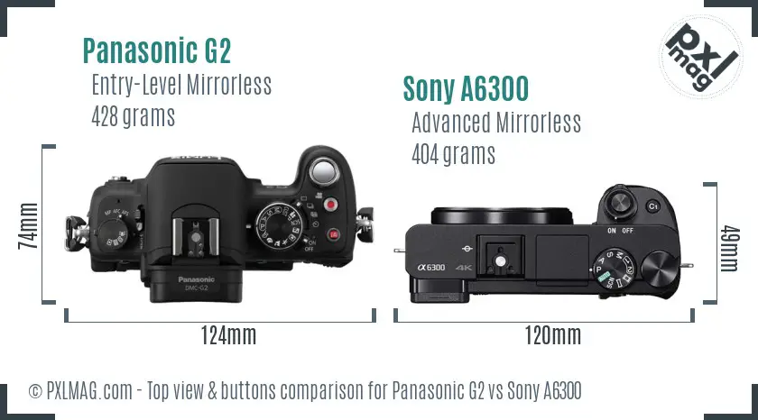 Panasonic G2 vs Sony A6300 top view buttons comparison