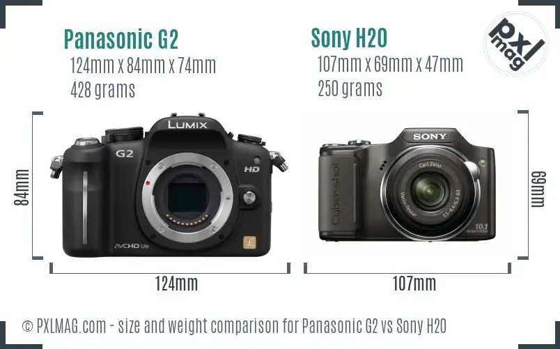 Panasonic G2 vs Sony H20 size comparison