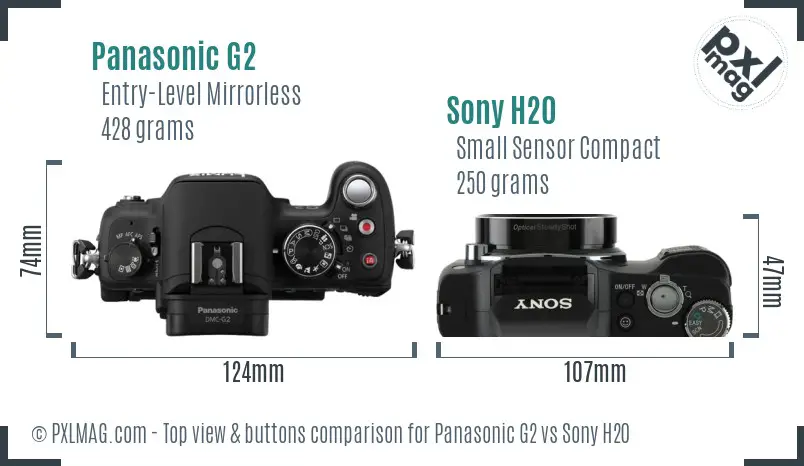 Panasonic G2 vs Sony H20 top view buttons comparison