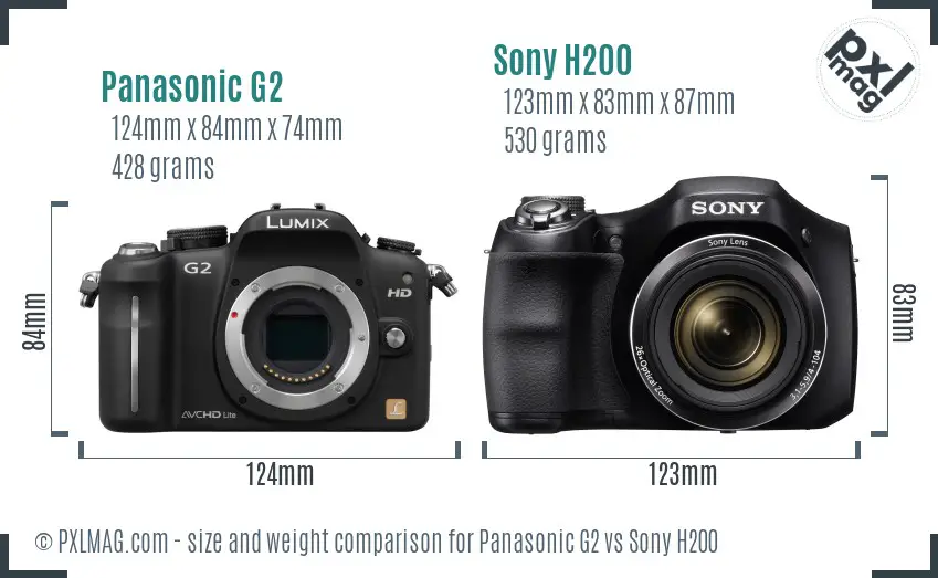 Panasonic G2 vs Sony H200 size comparison