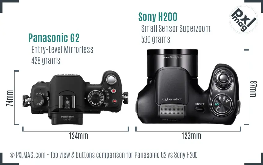 Panasonic G2 vs Sony H200 top view buttons comparison