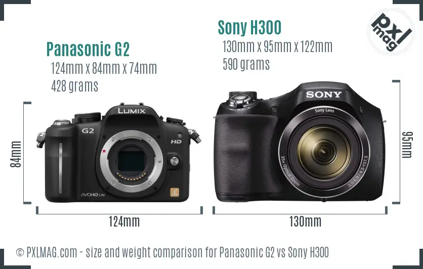 Panasonic G2 vs Sony H300 size comparison