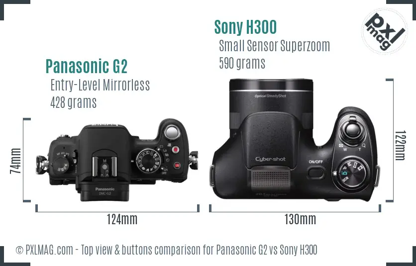 Panasonic G2 vs Sony H300 top view buttons comparison