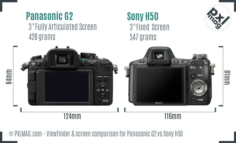 Panasonic G2 vs Sony H50 Screen and Viewfinder comparison