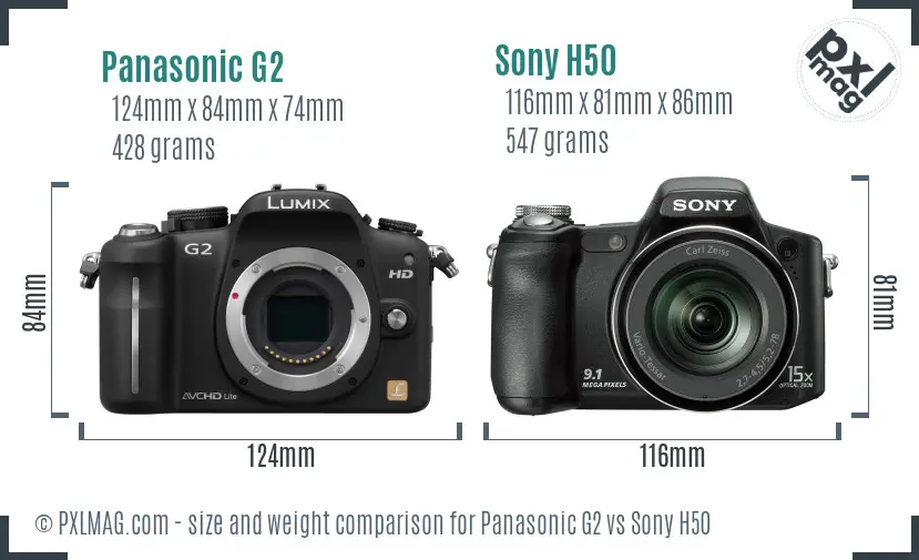 Panasonic G2 vs Sony H50 size comparison