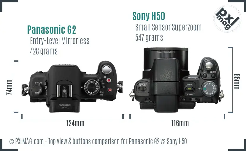 Panasonic G2 vs Sony H50 top view buttons comparison