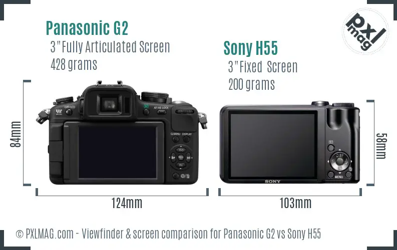 Panasonic G2 vs Sony H55 Screen and Viewfinder comparison