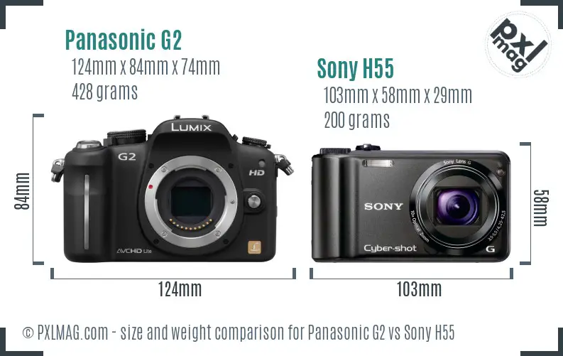 Panasonic G2 vs Sony H55 size comparison