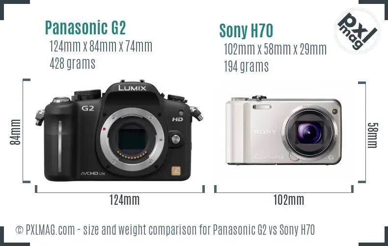 Panasonic G2 vs Sony H70 size comparison