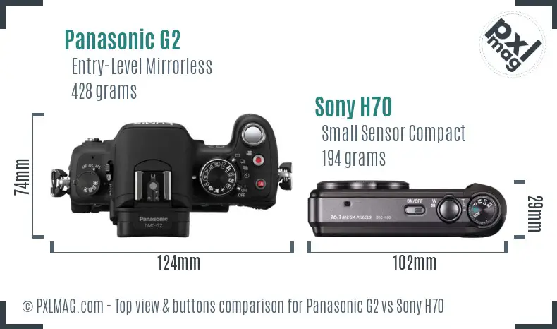 Panasonic G2 vs Sony H70 top view buttons comparison