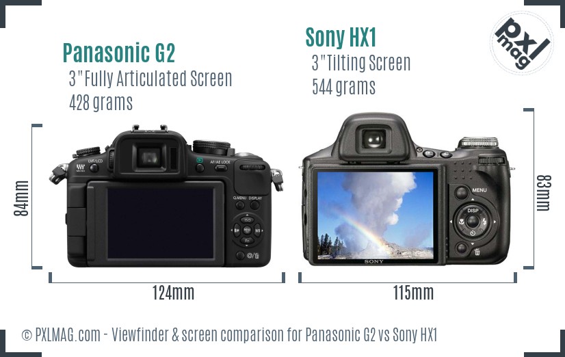 Panasonic G2 vs Sony HX1 Screen and Viewfinder comparison